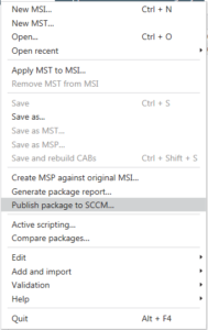 MSI Editor Publish Package Menu